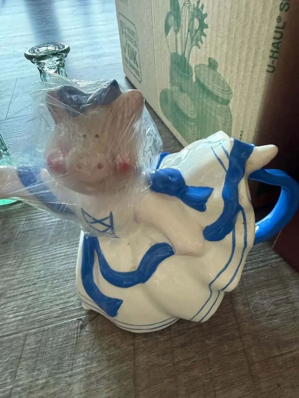 VTG Ceramic Piggy Teapot Dressed in Dutch Style Outfit
